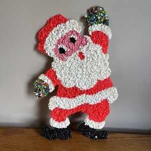 Vintage Melted Plastic Popcorn Christmas Santa Claus Decoration 1970's ~20" tall